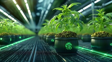 Aufkleber - Futuristic automated greenhouse interior with advanced hydroponic plant growth system featuring smart irrigation LED lighting