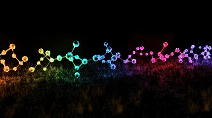 Wall Mural - Rainbow Molecular Structures in Night Grass