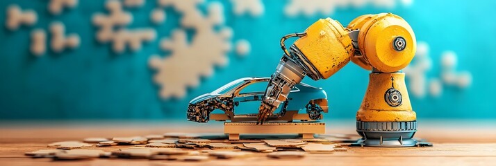 Aufkleber - Robotic arms meticulously assembling cars in a highly automated and technologically advanced industrial manufacturing setting showcasing the precision and efficiency of smart manufacturing processes