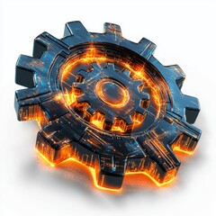 Wall Mural - futuristic gear with neon glow and digital circuit patterns for technology and innovation concepts