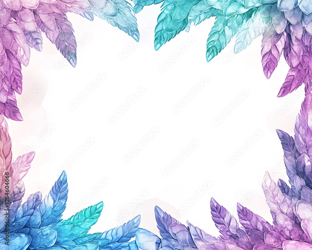 watercolor purple and blue flower frame with white background for ...