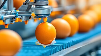 Leinwandbilder - State of the art automated egg collection system operating within a technologically advanced poultry processing facility showcasing efficiency innovation and optimization of food production workflows