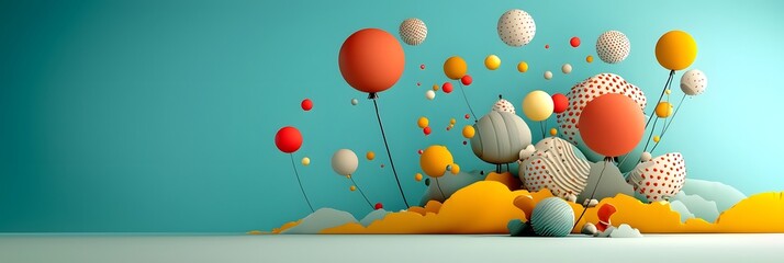 Aufkleber - Striking arrangement of floating geometric spheres in a variety of pastel color tones creating a surreal and captivating futuristic design composition