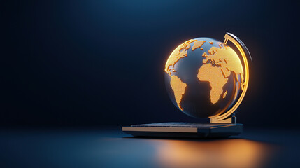 Wall Mural - glowing digital globe emerges from laptop, symbolizing global connectivity and technological advance
