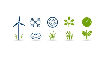 Aufkleber - Outline Icon Set with 15 Green Energy Symbols  Including Solar  Wind  Hydropower  Geothermal  Sustainable Farming