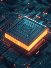 Leinwandbilder - Striking microchip design with vibrant illumination in futuristic technology setting. Generative AI