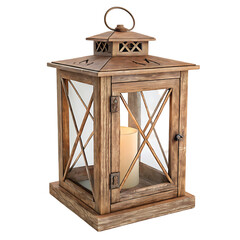 Unique Old rustic wooden lantern isolated on white background. Old beautiful object illustration 