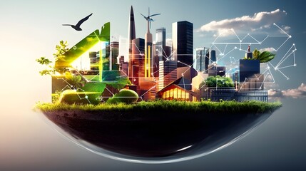 Aufkleber - Futuristic corporate boardroom overlooking a city powered by green energy