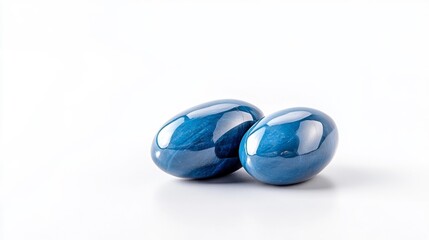 Two smooth blue marbles with glossy surface isolated on a white background. Generative AI