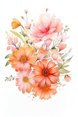 Wall Mural - Pink and orange flowers bouquet pattern petal plant.