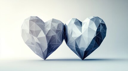 Poster - Two low-poly hearts touching, white background.