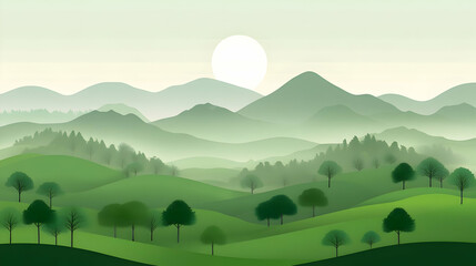 Wall Mural - Serene Green Hills Landscape Illustration