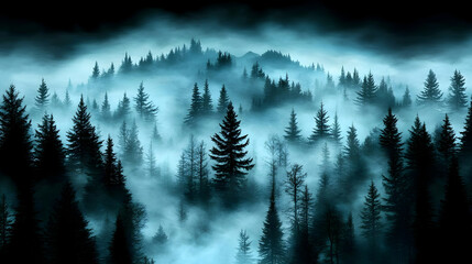 Wall Mural - Misty Forest Illustration: Enchanting Pine Trees