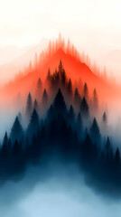 Wall Mural - Misty Mountain Forest Illustration