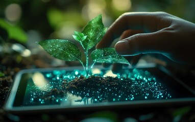 Aufkleber - Holographic ESG interface displayed above a digital tablet