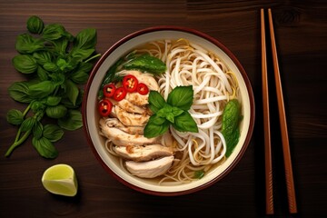 Poster - Vietnamese pho noodle bowls soup chopsticks ingredient food.