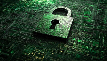 Aufkleber - Cybersecurity digital screen with a padlock icon and warning symbols, representing security threats and protection, hightech design, modern and sleek interface, highdefinition