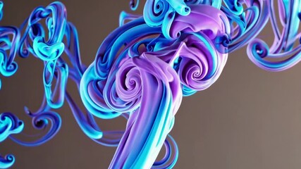 Poster - Colorful abstract swirls of blue and purple ribbons, digital artwork. Creative expression and vibrant design concept