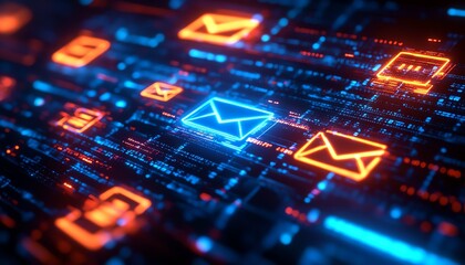 Poster - Digital notification alerts and email icons floating over tablet screen