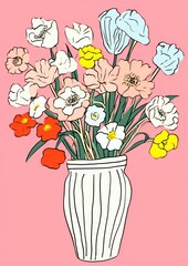 Wall Mural - Flower bouquet drawing art cartoon.