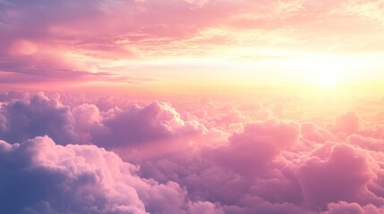 Wall Mural - Aerial view of sunset over pink and purple clouds.