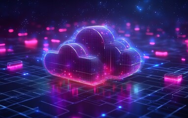 Aufkleber - Cloud computing technology concept, digital art showing detailed cloud infrastructure and virtual data flow, interconnected systems