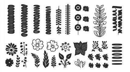 Poster - Collection of hand-drawn floral and swirl elements.