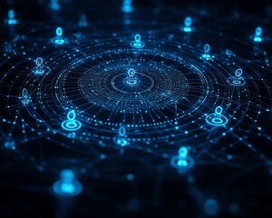Aufkleber - Dark blue futuristic background with a connected world in the center, human resources network visualized, tech and innovation theme