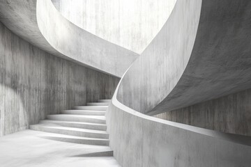 Leinwandbilder - Exploring the curves and lines of a minimalist concrete staircase in a modern architectural space. Generative AI