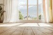 © JuanM - Bright interior with large window revealing stunning mountain view in a serene room setting