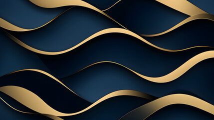 Wall Mural - dark blue background with gold wave patterns and tulip flowers in a graceful artistic composition