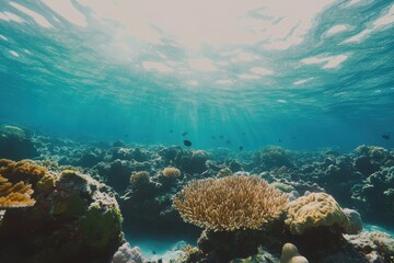 Aufkleber - Vibrant coral reef teeming with tropical fish in a crystal clear ocean. Generative AI