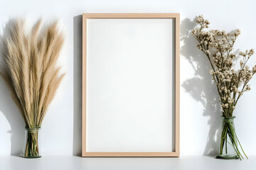 Wall Mural - Blank Frame Mockup with Dried Flowers Illustration