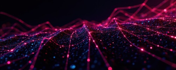 raspberry-toned lines intersect, creating a dense, abstract grid on a black backdrop , red, pattern