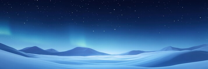 Aufkleber - Snowy landscape under a starry night sky with auroras illuminating the horizon in a serene winter setting. Generative AI
