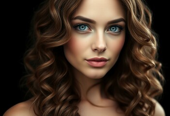 Wall Mural - Photorealistic female portrait on black background