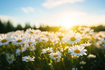 Canvas Print - Field full of daisy daisies nature landscape.