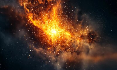 Sticker - Fiery Stellar Explosion in Deep Space Against Cosmic Background with ai generated