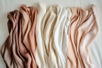 Leinwandbilder - Flowing silk fabrics arranged elegantly on a neutral background with soft lighting providing a serene ambiance. Generative AI