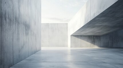 Wall Mural - Minimalist concrete architecture showcasing sleek lines and natural light during a calm and serene morning. Generative AI