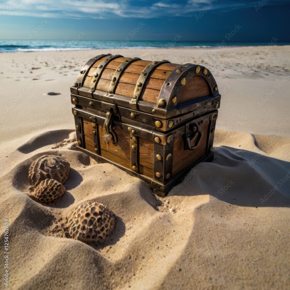 Ancient Treasure Chest on the Ocean Shore Stock Photo | Adobe Stock