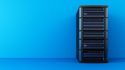 Wall Mural - High-Quality Server Rack on Blue Background for Technology and Data Storage Concepts