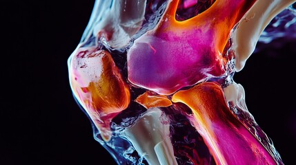 Wall Mural - vibrant depiction of a human knee joint highlighting its intricate structure. this colorful renderin