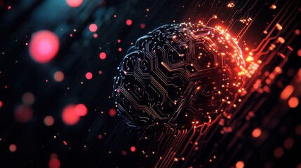 Leinwandbilder - Digital brain with glowing circuits and wires showcases advanced technology and innovation in modern society. Generative AI