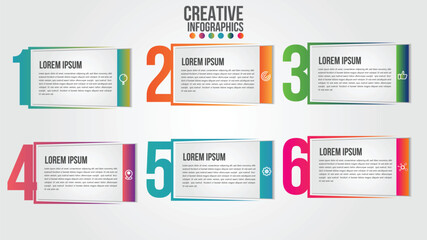 Wall Mural - business infographic numbers timeline design template with icons and 6 numbers options or steps. can