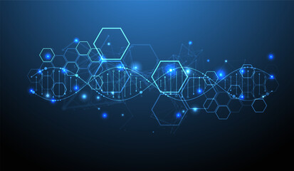 Aufkleber - Glowing neon DNA chain. Biotechnology, biochemistry, science, medicine concept.