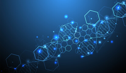Aufkleber - Glowing neon DNA chain. Biotechnology, biochemistry, science, medicine concept.