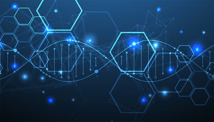 Aufkleber - Glowing neon DNA chain. Biotechnology, biochemistry, science, medicine concept.