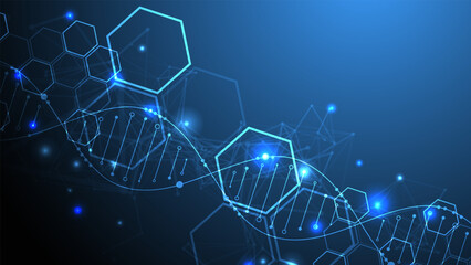 Aufkleber - Glowing neon DNA chain. Biotechnology, biochemistry, science, medicine concept.