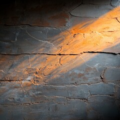 Wall Mural - Sunlight illuminates textured brick wall, interior setting, architectural detail, background for design